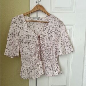 Vintage Anthropologie Cream Polka Dot Ruched Blouse